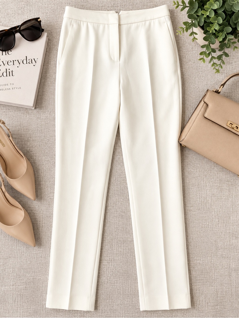 BCBGMaxAzria Cream Straight-Leg Tailored Trousers